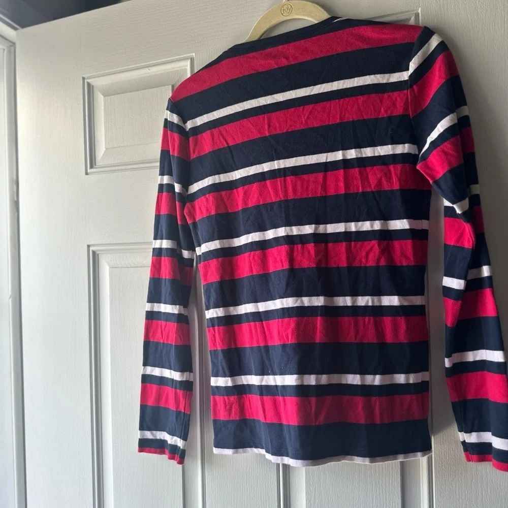 Tommy Hilfiger Red and Navy Striped Tee M